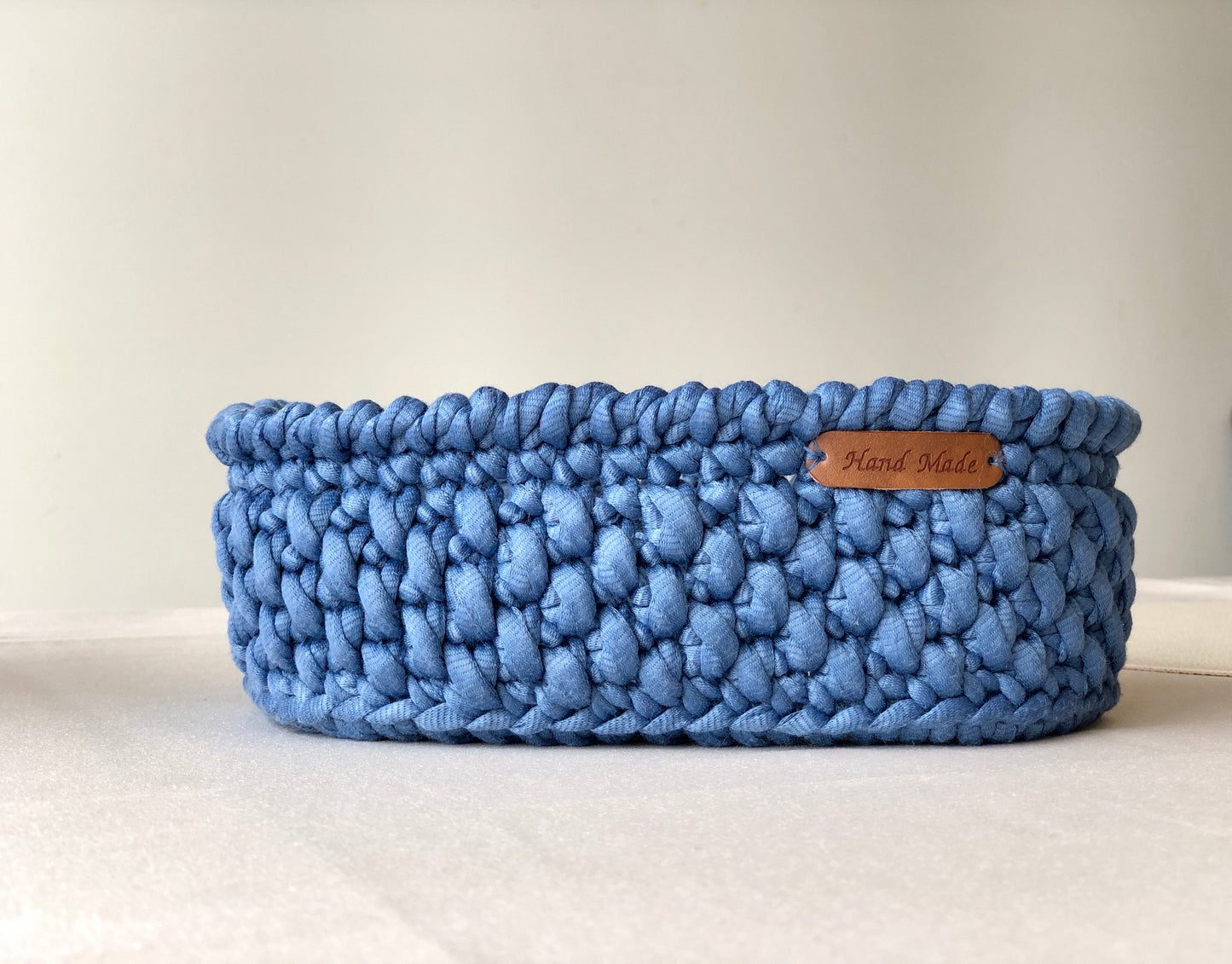 Crochet Oval Basket Wooden Bottom- 20 x 12 cm, Storage Organizer, Home Decor