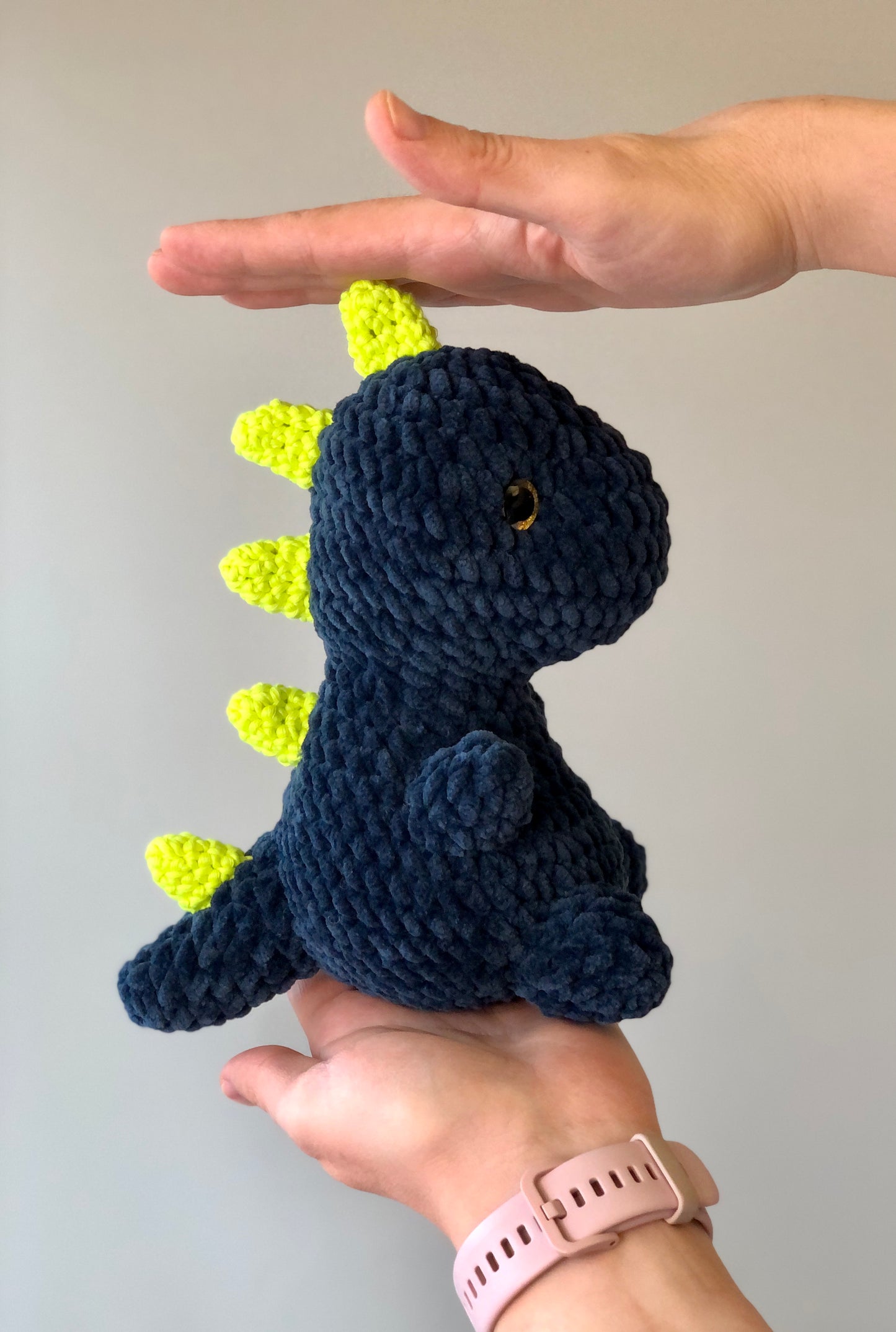 Crochet Plushy Rexy with glow-in-the-dark spikes