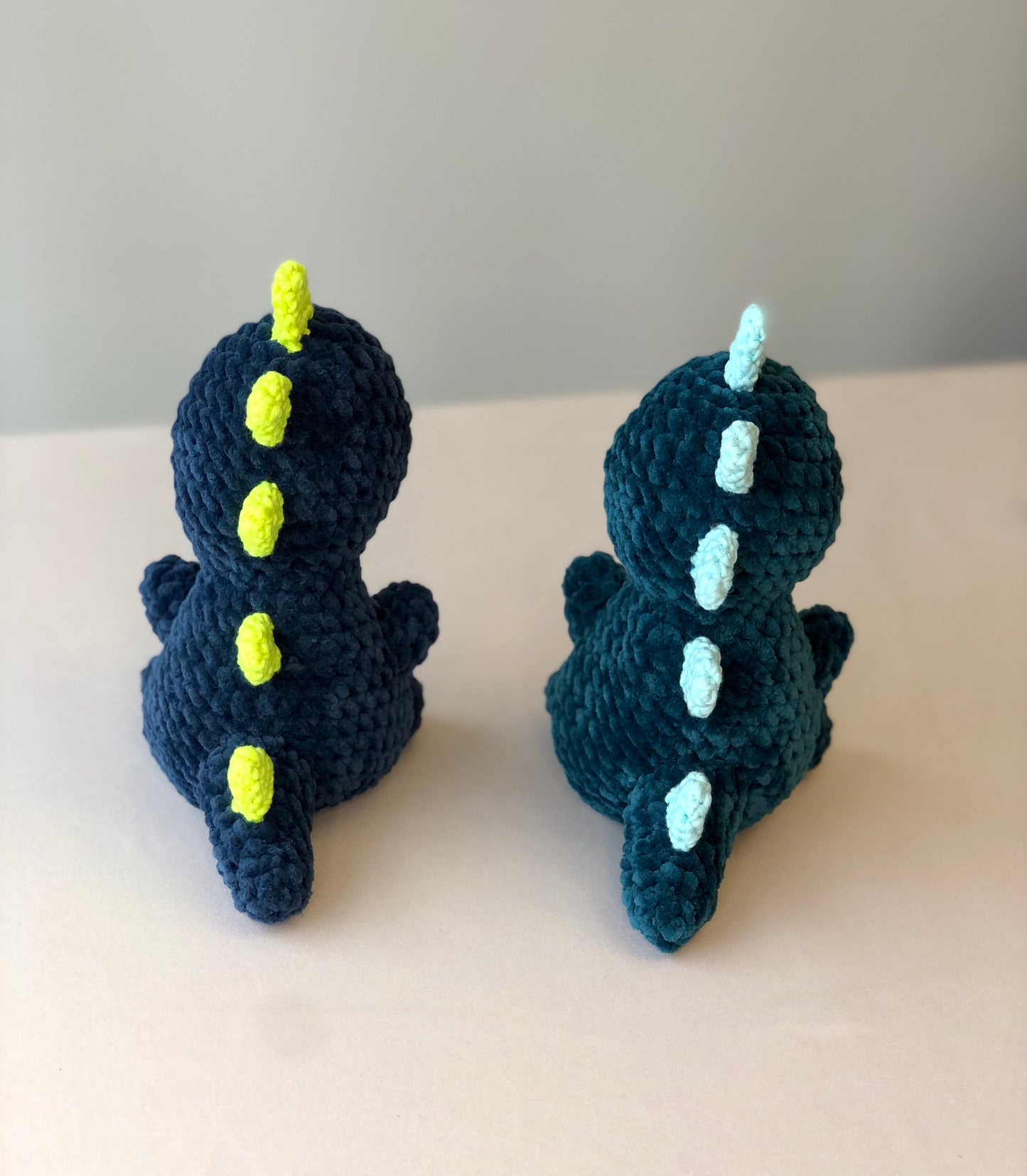 Crochet Plushy Rexy with glow-in-the-dark spikes