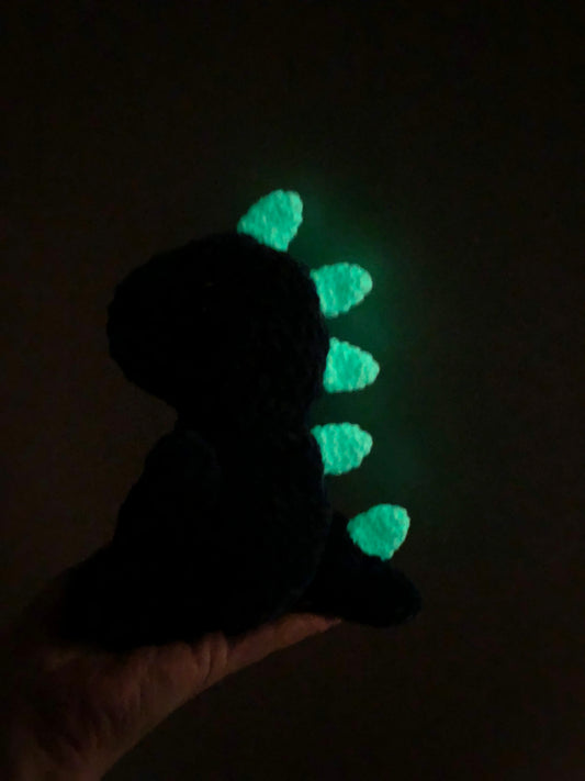 Crochet Plushy Rexy with glow-in-the-dark spikes